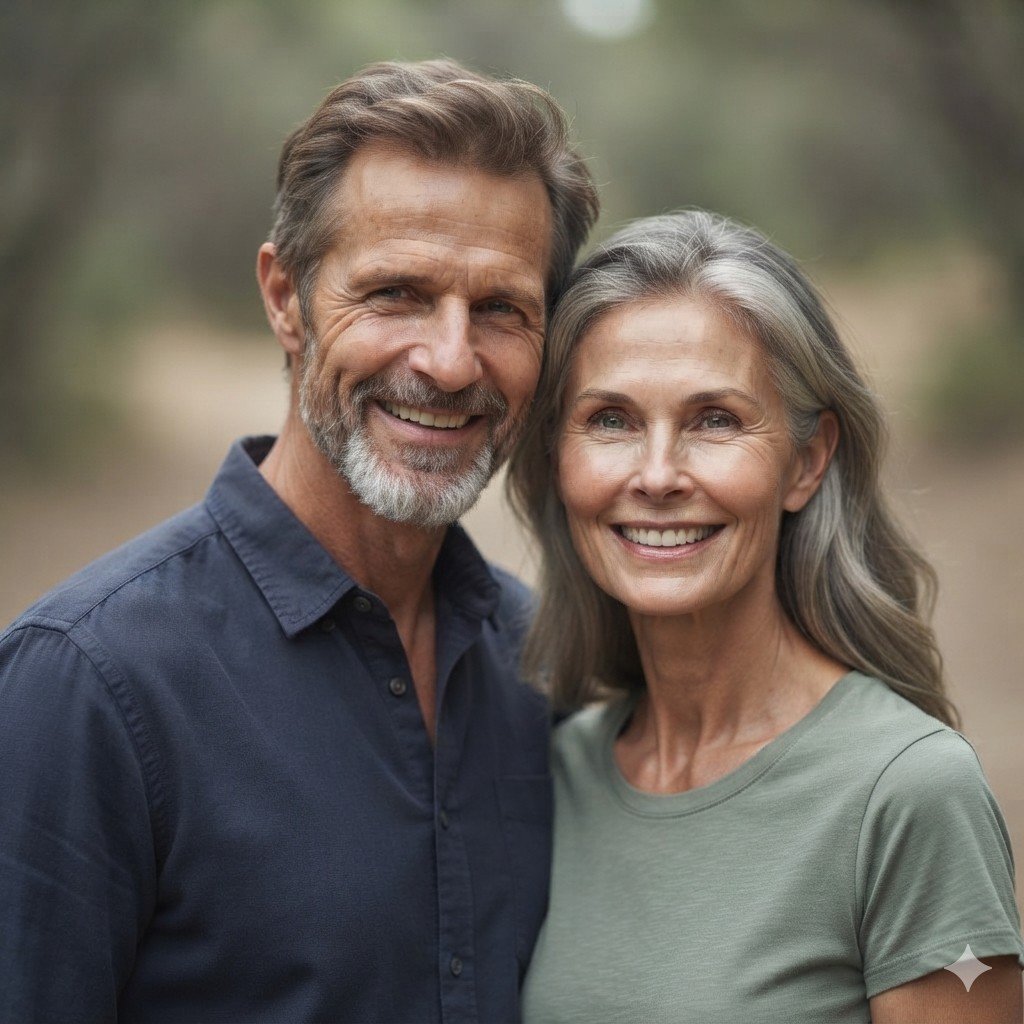 Couple senior souriant — healthy ageing.